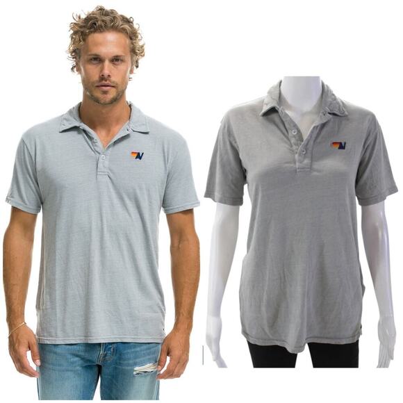 Aviator Nation Polo Shirt Small Light Grey Tri-Blend Soft Vintage Look - Picture 1 of 14